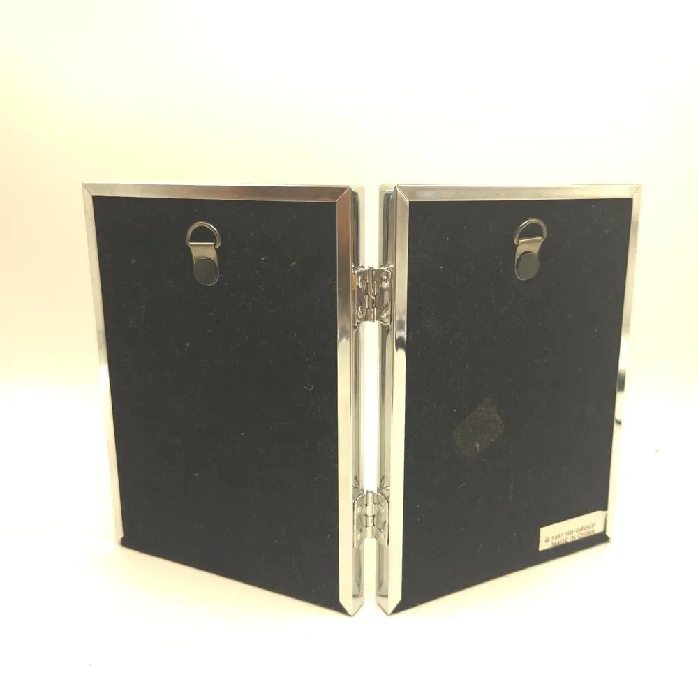 Vintage 1997 HB Group Double Photo Frame 3x5 Silver Tone Hinged
